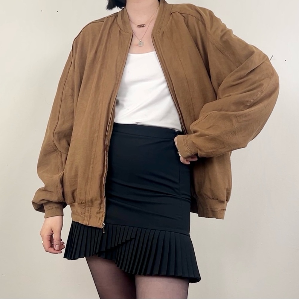 St Croix Shop Oversized Boyfriend Microfiber Brown Bomber Lightweight Jacket